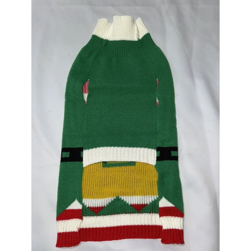 Pet  Christmas Holiday Elf Red Peppermint Swirl Candy Pet Clothes L Ugly sweater